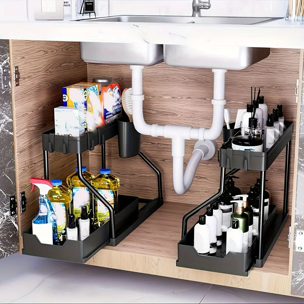 Space Saving 2 Tier Under Sink Organizer