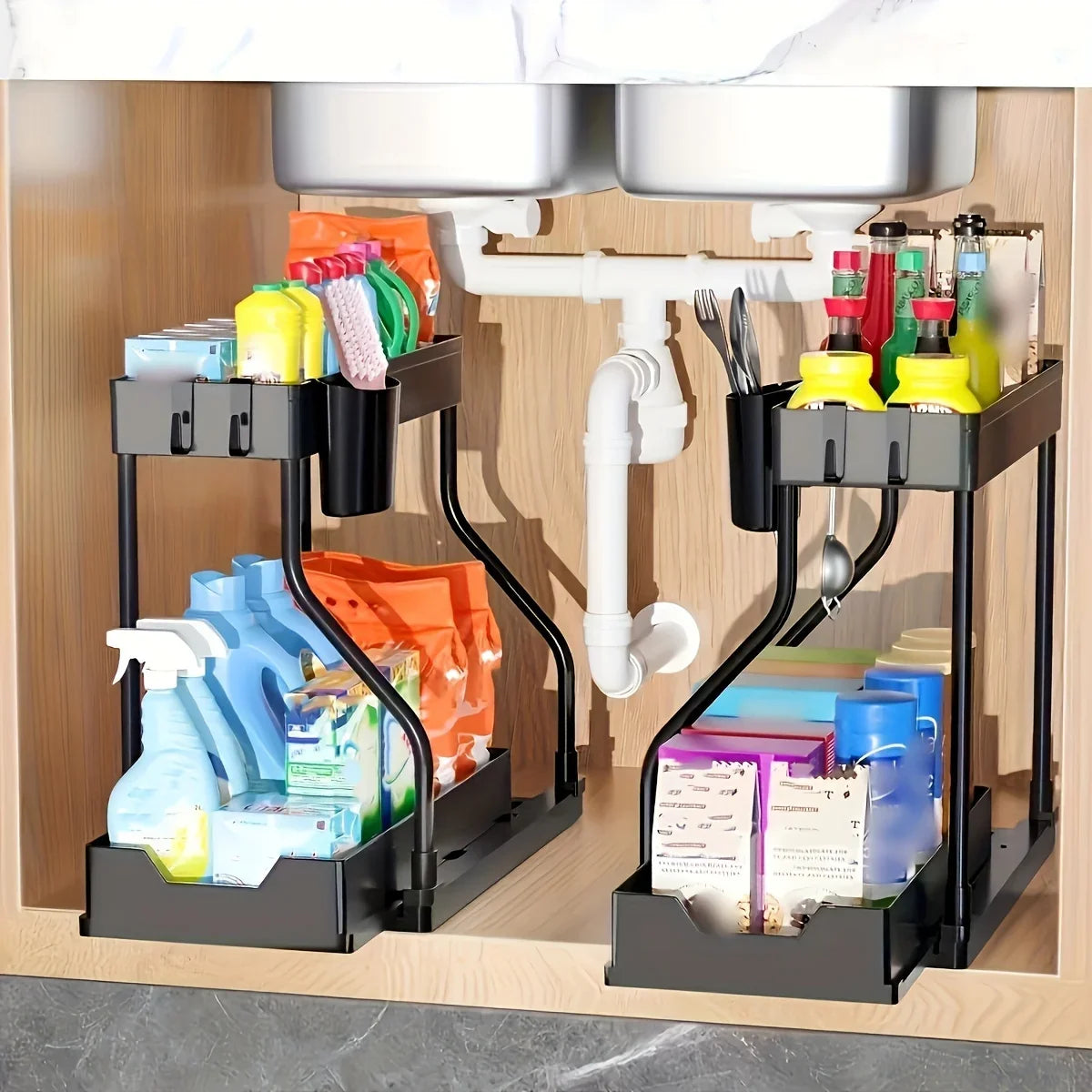 Space Saving 2 Tier Under Sink Organizer