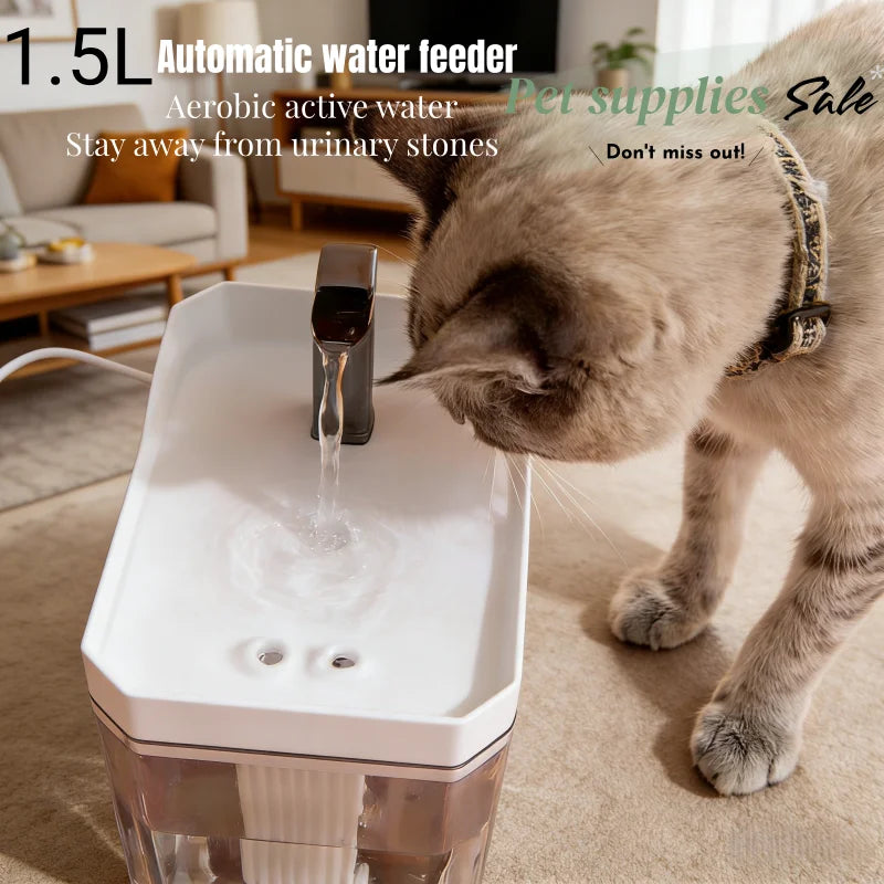 1.5L Cat Water Fountain Automatic Filter USB Pet Drinking Dispenser