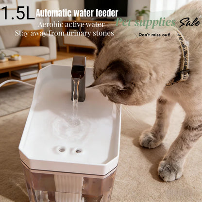 1.5L Cat Water Fountain Automatic Filter USB Pet Drinking Dispenser